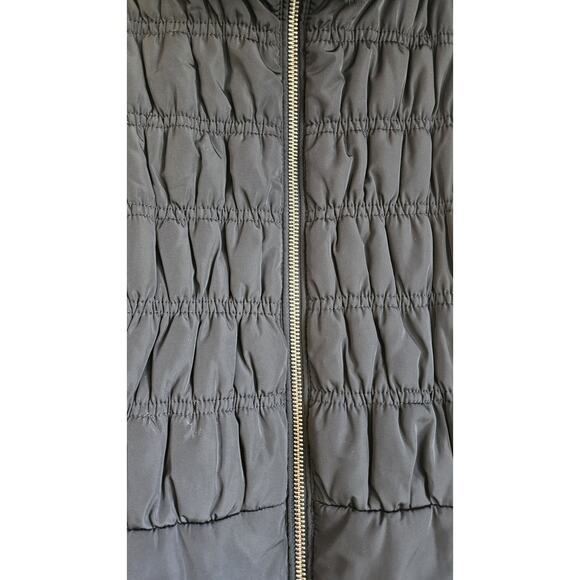 Calvin Klein Womens M Vest Black Faux Fur Collar Gold Zip Pockets Smocking - Picture 8 of 11